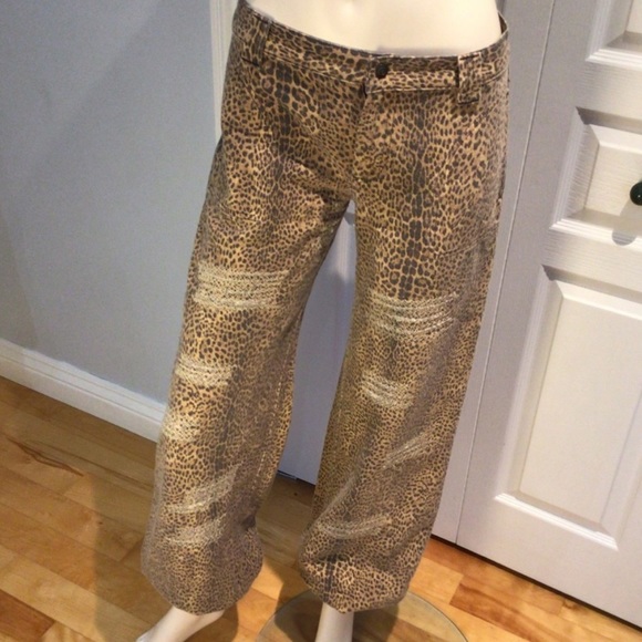 Just Cavalli wool cotton leopard print harem jean jogger drawstring cuff - Picture 3 of 13
